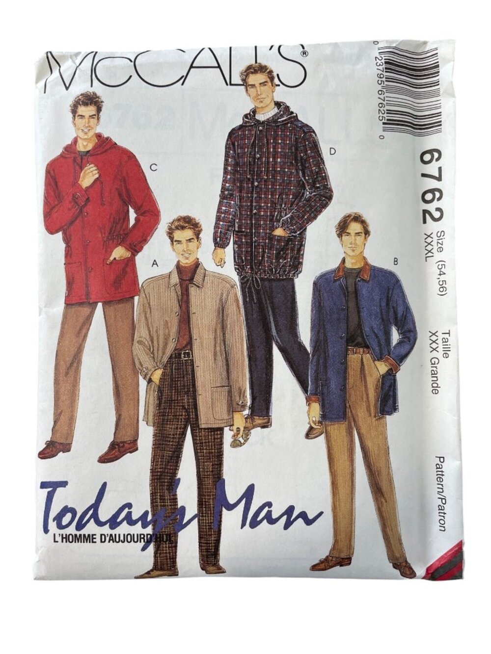 Vintage 90s McCalls 6762 Sewing Pattern Size XXXL Mens Unlined Jacket Pant UNCUT